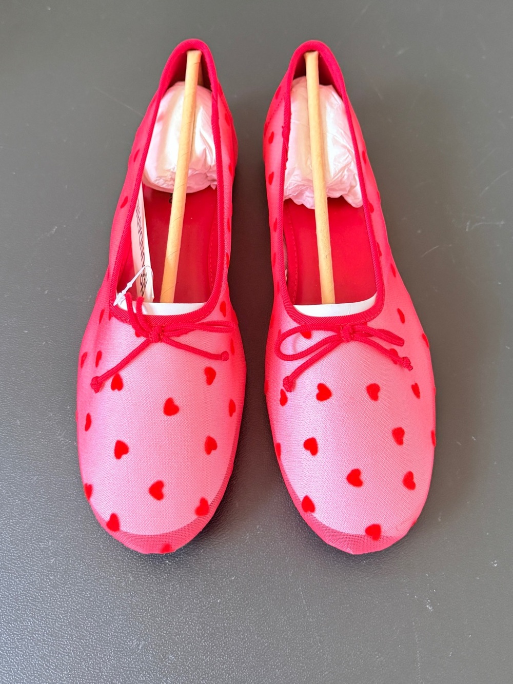 No Boundaries Red Mesh Heart Ballerina Shoes Flats Size 8.5 NWT